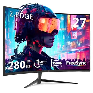 Z-Edge Monitor Gaming Curvo 27'' 280 Hz (DP), 1ms MPRT, FHD(1920x1080), FreeSync, Schermo PC LED 16:9 con HDMI Cavo, Inclinazione Regolabile, 1500R, 2 *HDMI2.0 & 2* DP1.2, 178° Angolo Visione