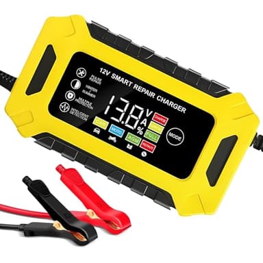 HyAdierTech Caricabatteria per Auto 12V/6A, Automatico Caricabatterie e Mantenitore Intelligente Carica Batteria Portatile con Schermo LCD, Caricabatteria Completamente Automatico per Auto, Moto