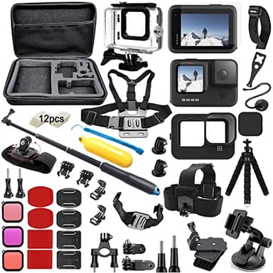 BMUUPY Kit di accessori compatibile con GoPro Hero 12 11/Hero 10 9 Black Action Camera Set Custodia impermeabile in protettiva ventosa supporto per bicicletta filtro subacqueo compatibile con GoPro12