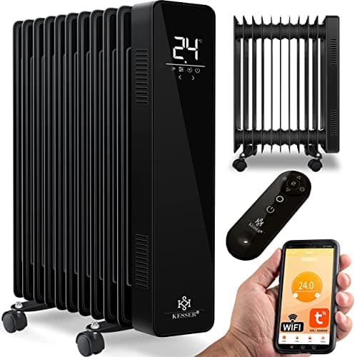 KESSER® Radiatore ad olio da 2500 W, per riscaldamento elettrico a risparmio energetico, con controllo app WiFi e display touch LED, telecomando a olio, riscaldamento elettrico a 11 nervature, timer