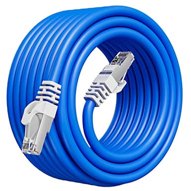 Cavo Ethernet 30 Metri, Cat 6 Cavo LAN 30m Alta Velocità Cavo di Rete Esterno Interno Impermeabile, FTP Schermato Cavo Internet 30 metri, Lungo RJ45 Gigabit Anti-jamming Cavo Patch Blu per Router