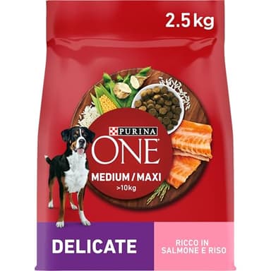 PURINA ONE Medium Maxi Crocchette per Cani Adulti con Salmone e Riso 4 Sacchi da 2.5kg