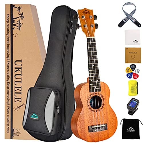 EASTROCK Ukulele soprano 21 pollici Ukulele professionale in mogano per principianti con custodia morbida,Cinghia,sintonizzatore,Set di panno per pulizia,corde in carbonio