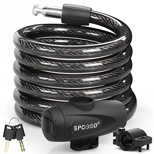 SPGOOD Lucchetto Antifurto Catena Bici 120cm/12mm, Livello di Sicurezza Molto Alto, Serratura Cavo Spirale con 2 Chiavi, per Triciclo, Moto, Scooter, Carriera(Nero)