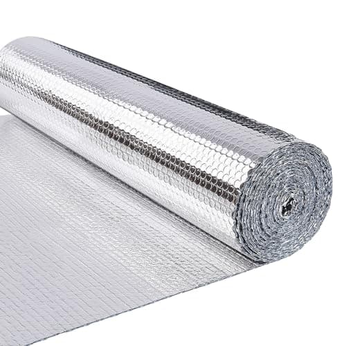 VOUNOT Isolante Termico 100cm x 20m, Foglio Isolante Doppio Strato Alluminio Bolle, Pellicola Riflettente Rotolo Pannello Termoriflettente per Pareti dei Termosifoni, Porte, Finestre, Pavimenti, Tetti