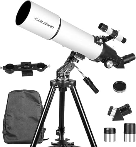 CELTICBIRD Telescopio 80 mm Apertura 600 mm - Telescopio astronomico di rifrazione per adulti e principianti - da viaggio AZ Mount con zaino, filtro lunare (80600)