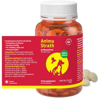Anima Strath Integratore Alimentare per Cani - 61 Nutrienti, Vitamine, Minerali, Aminoacidi, Integratore Naturale per il Sistema Immunitario e la Digestione. (200 Compresse)