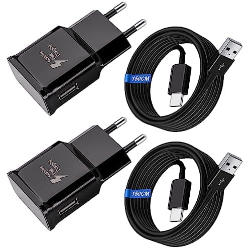 Carica Batteria per Samsung Originale, (2-Pack) Veloce Adattivo USB con Cavo USB Tipo C per Galaxy S8, S9, S9 Plus, S10, S10e, A13, A30, A20, Z Flip3, Z Fold2, Note 8, Caricatore Rapido