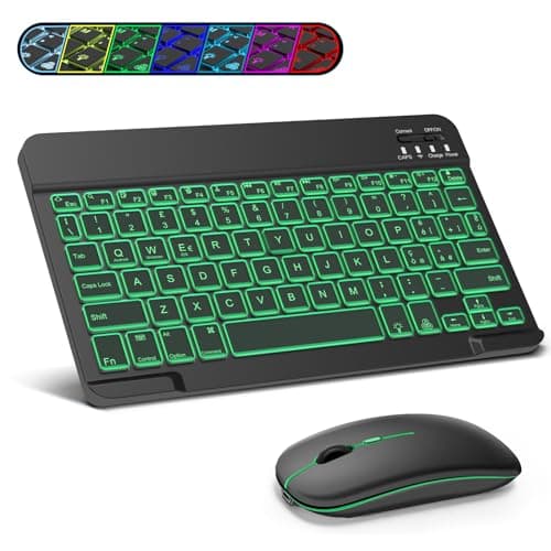 SOPPY Tastiera e Mouse Bluetooth Portatili con Retroilluminazione, Mini Tastiera Ricaricabile, Tastiera Wireless per iPad/Samsung Tab/Lenovo Tab/iOS/Android/Windows, Layout Italiano (Nero)