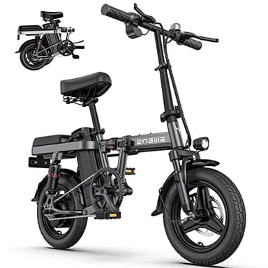 ENGWE Bicicletta Elettrica Pieghevole, 14" Pneumatici Grassi per Adulti e Adolescenti, Autonomia di 55 km Batteria al Litio 48V 10AH, Velocità Max 25km/h (Grigio scuro)