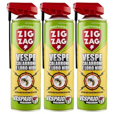 ZIG ZAG, Vespaio Precision, Insetticida Vespe Spray ad Azione immediata, con valvola a Doppia erogazione, 3 Confezioni da 400 ml