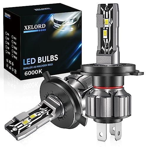 XELORD H4 LED Lampadine 6000K Bianca Fari Auto e Moto 12V,Sostituzione per Alogena Lampade e Xenon Luci,2 Lampadine