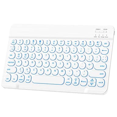 HUOBAO Tastiera Bluetooth Wireless, Tastiera Retroilluminata Multi-Dispositivo Per iPad, iPhone, Mac, Android, Windows, Antiscivolo, Mini Tastiera Ricaricabile, Qwerty Uk, Bianco