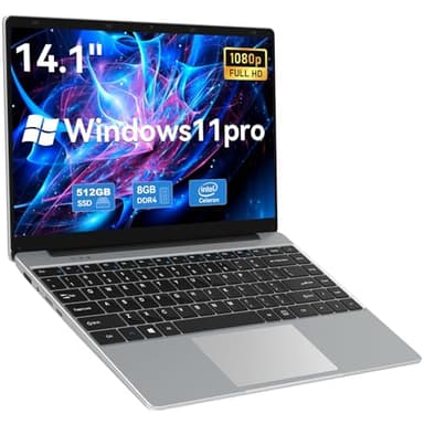 Gezoon PC Computer Portatile, 14.1 Pollici Win 11 Pro 8GB LPDDR4 512G SSD Laptop, Celeron N4020C Fino a 2,8GHz Notebook, FHD 1920x1080, 2.4G/5G WiFi, BT4.2, 4K Video, Type-C, 7.6V/5000mAH(Argento)