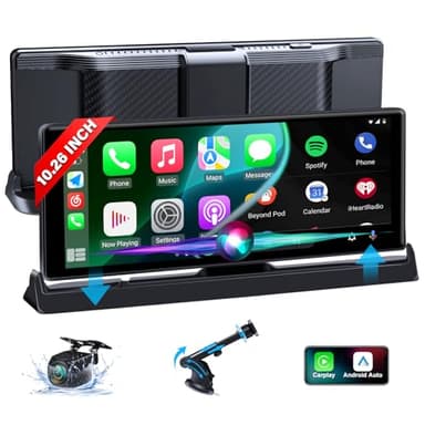 Stabile Staffa Schermo per Auto 10.26 Pollici Wireless Carplay Auto Android Auto Driveplay con Retrocamera Schermo per Auto Display Navigazione Controllo Vocale Bluetooth Mirror Link Adatto per Auto
