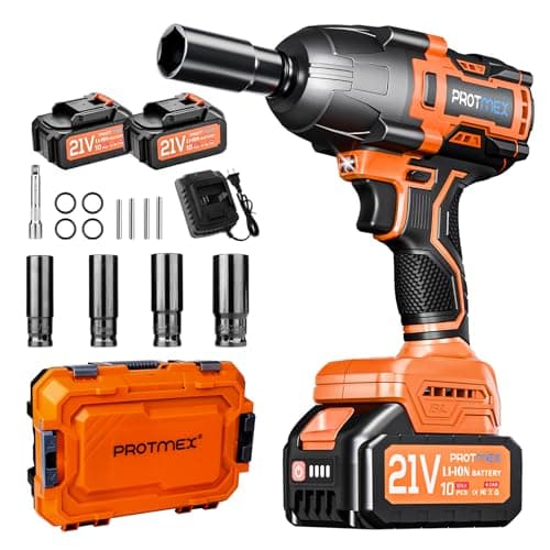 Protmex Avvitatore a Impulsi Senza Filo, 1200 Nm di Coppia Massima, Chiave a Percussione 1/2" ad Alta Potenza con 2 Batterie da 4,0 Ah e Caricabatterie, Adatto per Uso Domestico e Auto