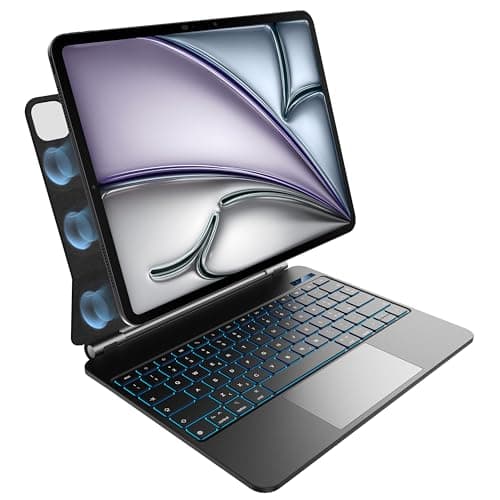 pankeybd Tastiera per iPad Air 13 pollici (M3 2025 e M2 2024) e iPad Pro 12,9 pollici 6ª, 5ª, 4ª, 3ª generazione, retroilluminazione a 7 colori, trackpad multi-touch, design magnetico fluttuante,Nero