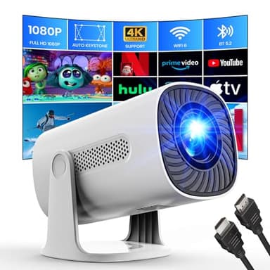 Mini Proiettore 1080P 4K Supporta 2025 Proiettore con WiFi e Bluetooth Proiettore NetfIix,Prime Video,YouTube,Auto Keystone & Zoom,Altoparlante Stereo,Proiettore Portatile Esterno Casa,Bianco