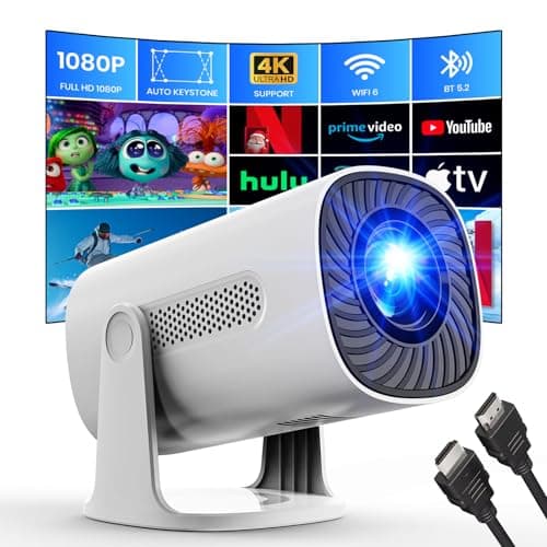 Mini Proiettore 1080P 4K Supporta 2025 Proiettore con WiFi e Bluetooth Proiettore NetfIix,Prime Video,YouTube,Auto Keystone & Zoom,Altoparlante Stereo,Proiettore Portatile Esterno Casa,Bianco