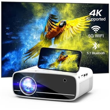 Mini Proiettore 4K Supporta, Proiettore Portatile Full HD 1080P Nativo con 5G WiFi e Bluetooth, Videoproiettore Home Cinema, 50% Zoom, Compatible con Smartphone/TV Stick/Laptop