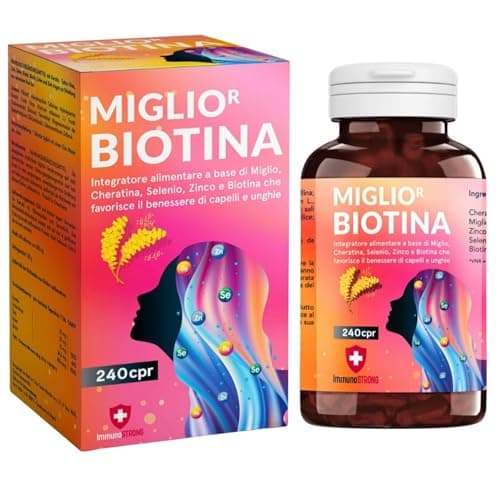 Miglior Biotina Capelli - Integratore capelli donna formula innovativa tra gli Integratori per Capelli con Miglio Biotina Cheratina e Zinco - Vitamine per capelli - ImmunoSTRONG
