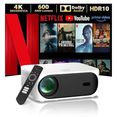 [App Integrata] Eeenfy Proiettore 4K Supportato, Mini Proiettore Netflix Ufficiale&Dolby con 600ANSI, 1080P Nativo, E-Focus/Keystone, Videoproiettore Portatile WiFi6 Bluetooth per Esterni/Home Cinema