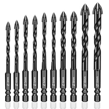 Kitnelw 10 Pezzi Punte Trapano per Gres Porcellanato Professionale, Set di Punte per Trapano in Vetro, Punte da Trapano Triangolare con Impugnatura Esagonale Per Legno,Piastrelle,Ceramica, Granito