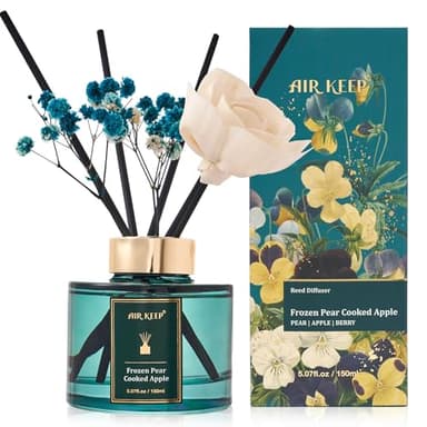 Airkeep Profumatore per Ambienti 150ml, Frozen Pear Cooked Apple Reed Diffuser Set, Rose Diffusore Profumo Ambiente, Diffusore di Fragranze per Bagno, Appartamento, Decorazione della Casa