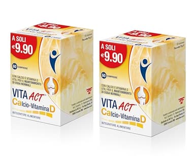 Vita Act Calcio + Vitamina D, Integratore Alimentare a base di Calcio e Vitamina D, 1 Confezione Bipack da 120 compresse