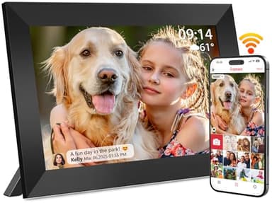 Frameo Cornice Digitale WiFi da 10,1 Pollici, 32GB, Schermo IPS Touchscreen HD 1280 x 800P, Rotazione Automatica, Condividi Foto/Video Subito da Qualsiasi Luogo (Elegante Nero)