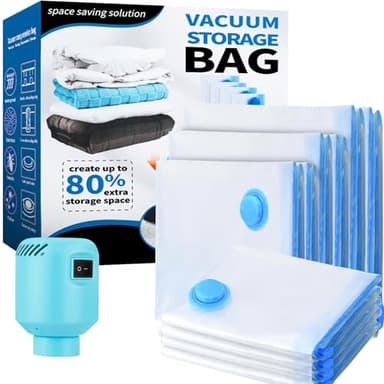 Sacchetti sottovuoto per vestiti con pompa ad aria elettrica 10 sacchetti, 2XL+2L+2M+4S Sacchetti Sottovuoto per Coperte, Cuscini, Piumino, Traslochi, Trapunte, Viaggi