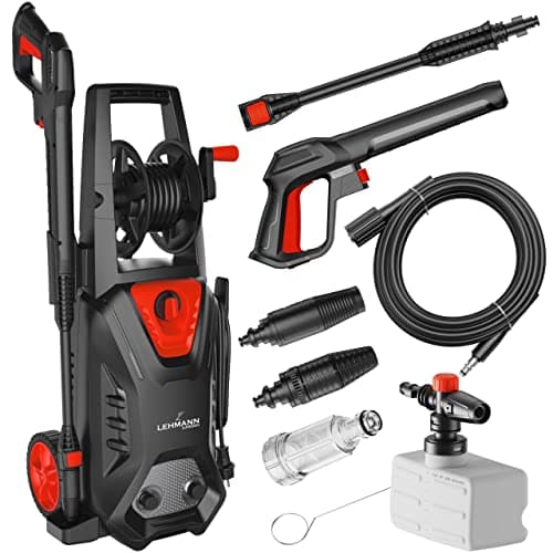 LEHMANN Hudson Idropulitrice Alta Pressione, 1800 W, Pressione Max. 220 Bar, Portata 450 l/h, Autoadescante, Pompa in Alluminio, Tubo da 5 m, Ideale per la Casa, Il Giardino e l'Auto