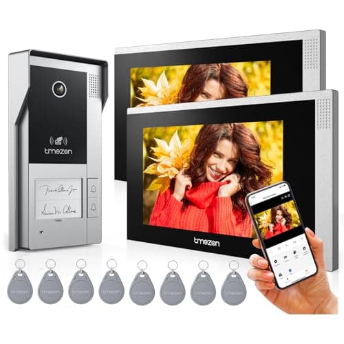 TMEZON Videocitofono WiFi 4 Fili Kit Smart Bifamiliare,7'' IP Monitor Touchscreen con 1080P Campanello Telecamera Esterno Cablata, Per 2 Famiglie,Connessione Wifi TuyaSmart