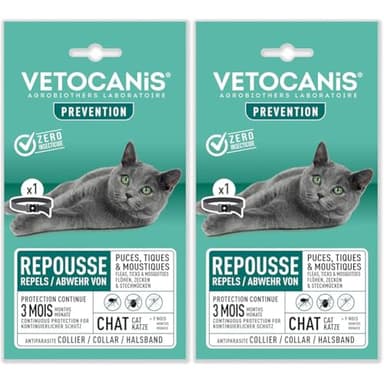 Vetocanis - Collare antiparassitario per gatti - Antizecche e antipulci gatto - Efficace 3 mesi - Per gatti di più di 9 mesi - Resistente all'acqua - Formulato sotto controllo veterinario