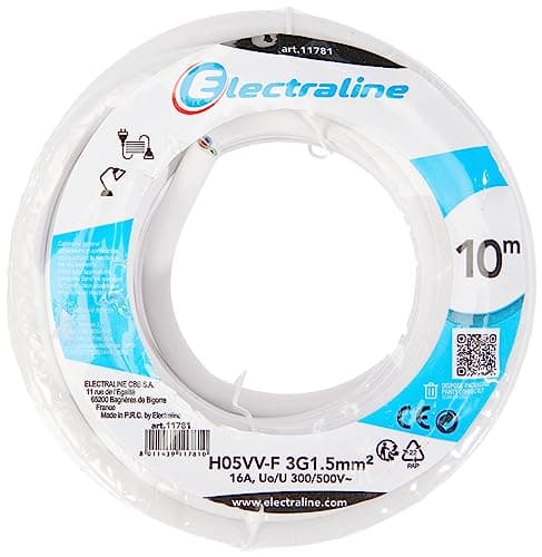 Electraline 11781 Cavo per Prolunghe H05VV-F, Sezione 3G1.5 mm, 10 mt, Bianco