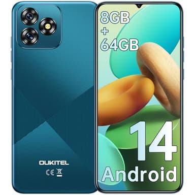 OUKITEL C53 Smartphone 2025, 6.6" HD+ Telefono Cellulare, 8GB+64GB/1TB Smartphone Android 14, 4300mAh Cellulare, 13MP+5MP Telefoni, 4G Dual SIM/Nano+Nano+TF/GPS/OTG/Tipo-C, Blu