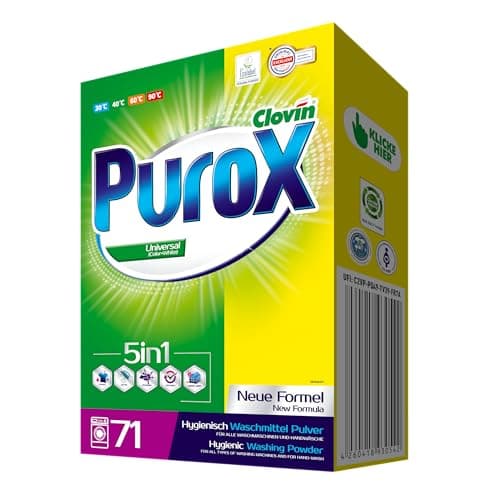PUROX UNIVERSAL Detersivo Lavatrice In Polvere (71 Lavaggi) per tessuti colorati e bianchi, cartone da 5 kg