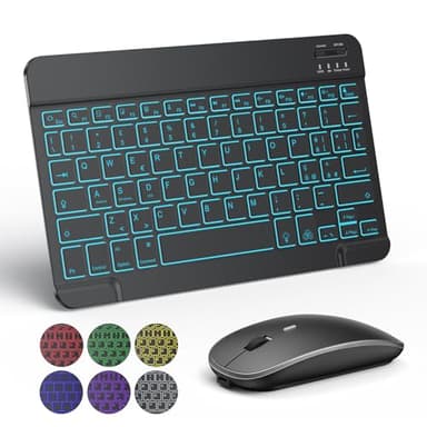 TECURS Set Tastiera e Mouse Wireless Bluetooth, Tastiera e Mouse Portatile Sottile Silenziosa Ricaricabile Retroilluminata per iPad Tablet/PC/iOS/Android/Windows, Layout QWERTY Italiano, Nero