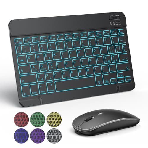 TECURS Set Tastiera e Mouse Wireless Bluetooth, Tastiera e Mouse Portatile Sottile Silenziosa Ricaricabile Retroilluminata per iPad Tablet/PC/iOS/Android/Windows, Layout QWERTY Italiano, Nero
