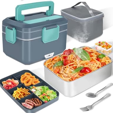 XREXS Scaldavivande Elettrico 3,5L Ultra Grande Capacità 90W, Lunch Box Elettrico per Casa/Auto, con Forchetta e Cucchiaio, Contenitore da Pranzo Portatile per Camion, Famiglia, Campeggio