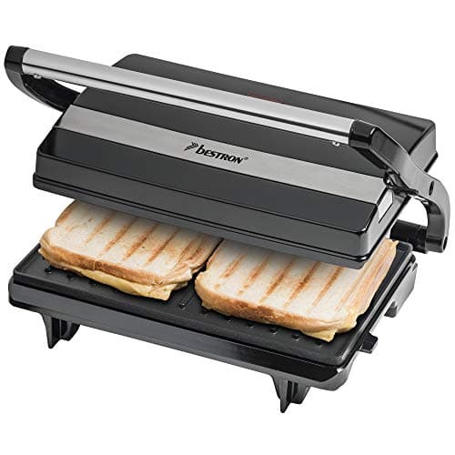 Bestron Piastra Tostapane, Griglia per panini con vassoio di raccolta, macchina per panini con impugnatura cool-touch e rivestimento antiaderente, 700 watt, Colore: Nero