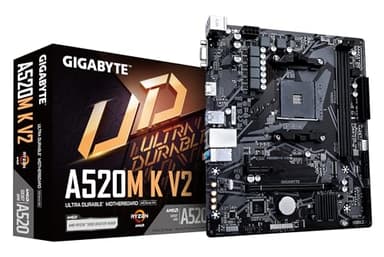 GIGABYTE Scheda madre A520M K V2 - Supporta CPU AMD Ryzen serie 5000 AM4, fino a 5100MHz DDR4 (OC), PCIe Gen3 x4 M.2, LAN GbE, USB 3.2 Gen 1