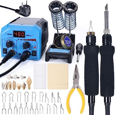 YIHUA 939D-II Kit Pirografo Per Legno Penna Pirografica con Pennino a Filo + Penna Pirografica a punta solida 2-IN-1 con 20 punta a filamento e 10 Pirografo con punta piena(EU PLUG)