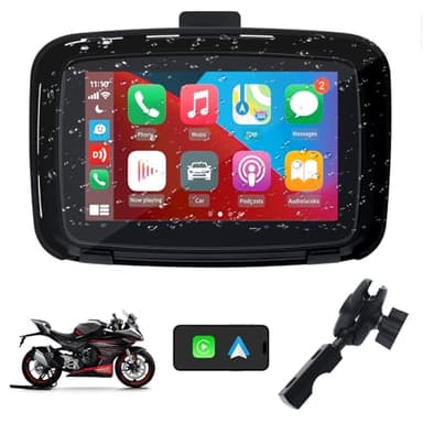 KAOLALI Schermo Carplay per Moto Senza Fili Portatile Carplay e Android Auto 5" Touchscreen Carplay IPX7 Impermeabile Autoradio Navigazione GPS Stereo per Moto con Bluetooth/Assistente Vocale