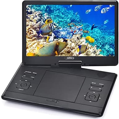YOOHOO Lettore DVD portatile da 16,9" per auto e bambini con schermo, schermo HD da 14,0", con batteria, supporta lettore DVD portatile con batteria ricaricabile, lettore DVD mobile per bambini