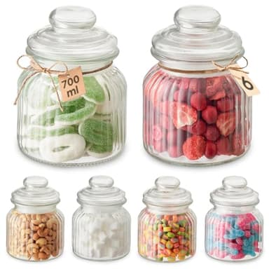 Praknu - Set di 6 barattoli in vetro da 700 ml, coperchio ermetico con guarnizione