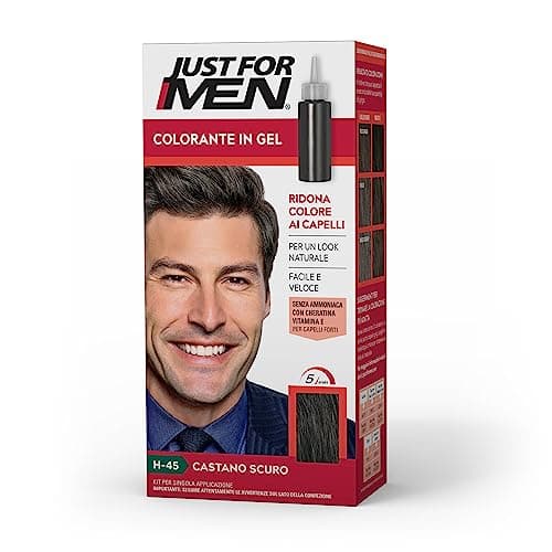 Just For Men Colorante In Gel, Tinta Semipermanente Per Capelli Uomo, Senza Ammoniaca, Con Cheratina E Vitamina E, Colore Castano Scuro, H45