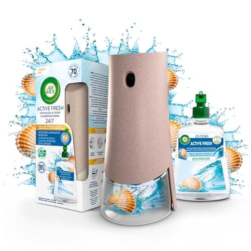 Airwick Active Fresh Deodorante per Ambienti, Confezione con 1 Diffusore Automatico senza gas, 1 Ricarica alla Fragranza Brezza Marina e Magnolia 228ml, 2 Pile AA, Neutralizza Odori 24/7