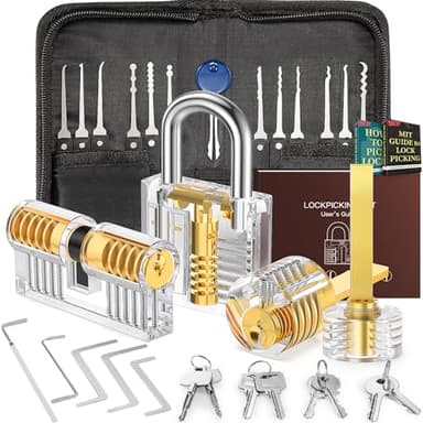 IPSXP Set Fabbro, Set Grimaldelli da 32 Pezzi Grimaldelli Lock Picking con 4 Trasparente Serratura Lucchetto con Borsa di e Istruzioni, Pratica Aprire le Serrature Set per Fabbri Principianti
