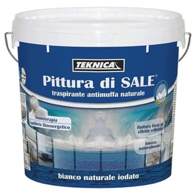 Pittura di sale, vernice traspirante, acrilica, antimuffa, bianco naturale con cristalli di salgemma a salinità controllata pronta all'uso 5 LT